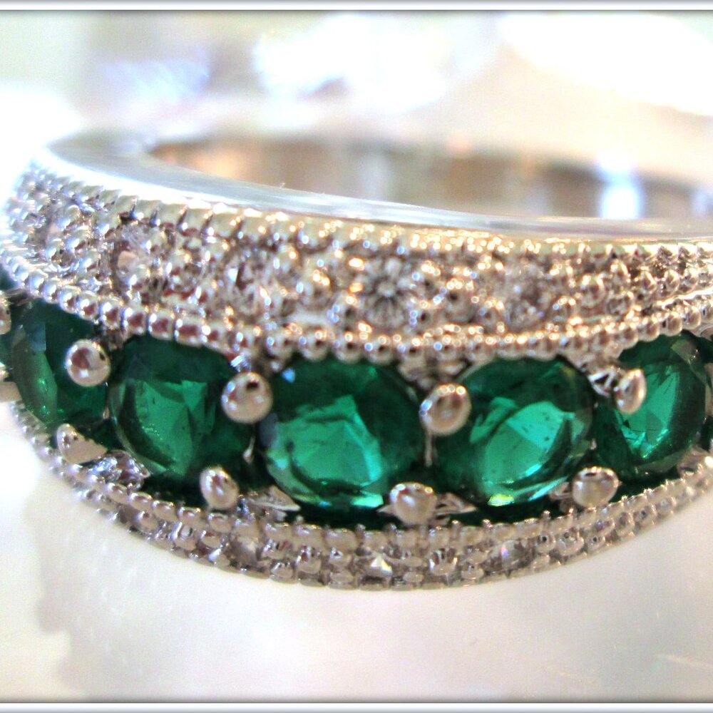 Emerald Gemstone Handmade Statement multi Green Stone Ring S9